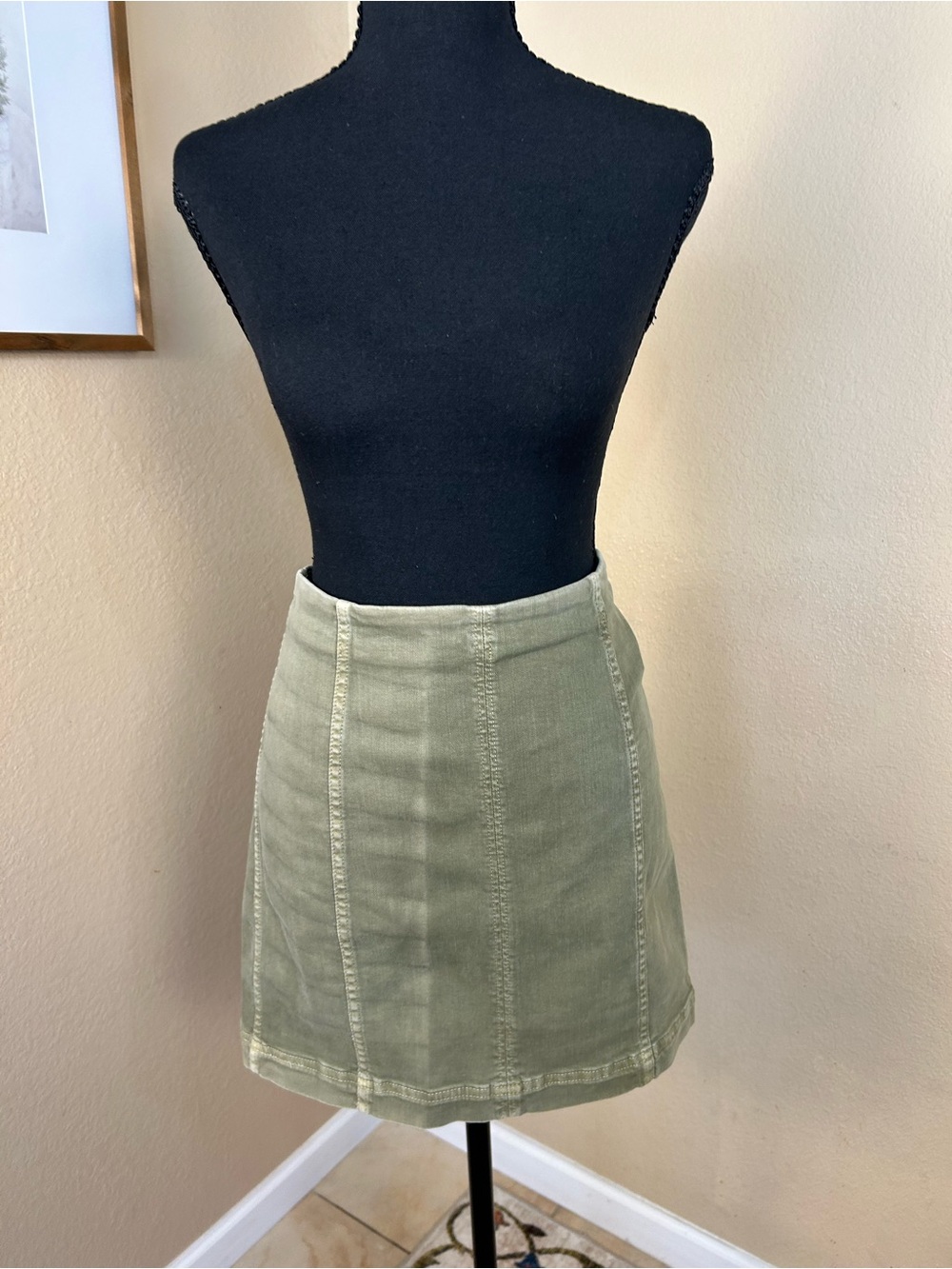 Free People Olive Green Paneled Mini Skirt